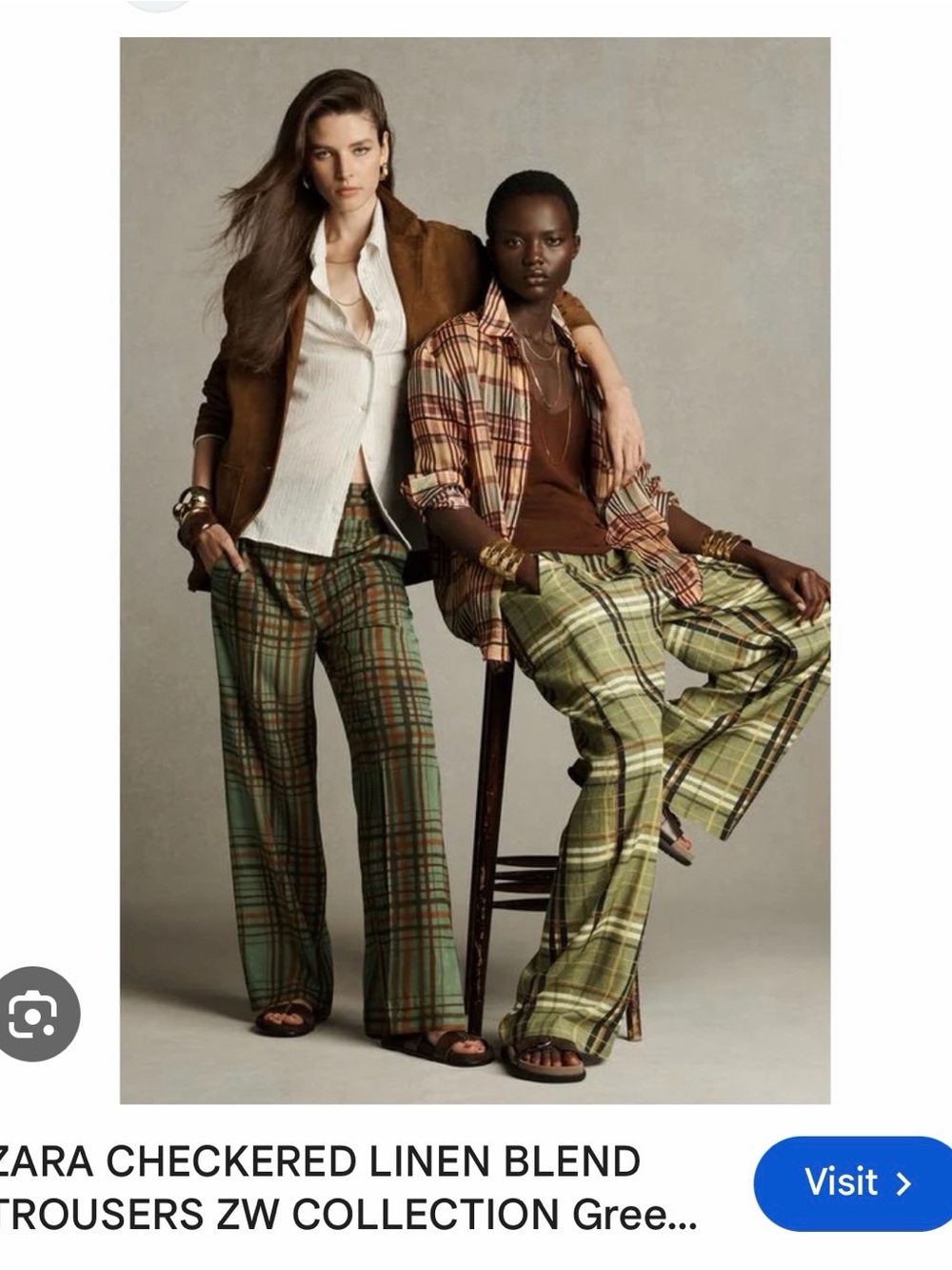 ZARA ZW Collection Crop Flare Plaid Trousers Green & Brown XS
